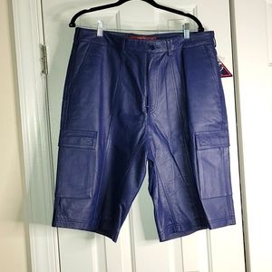 Navy Blue Leather Shorts